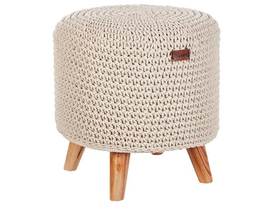 Produktbild von BELIANI Hocker Beige aus Baumwolle 40 x 40 cm Rund Makramee Muster Geflochten Boho Stil Fußhocker für Wohnzimmer Kinderzimmer Flur