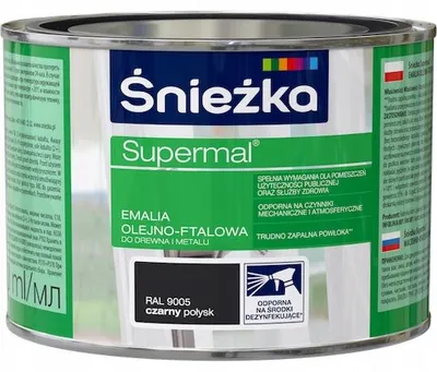 Obrázok produktu pre Čierny lesklý olejovo-alkydový email, 0,4 l, vhodný na drevo a kov, pre vnútorné aj vonkajšie použitie