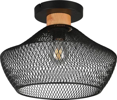 Zdjęcie produktu dla Lampa sufitowa VALERIA czarna-jasne drewno 1xE27x40W metal wym:26,5x35x35cm IP20 RL