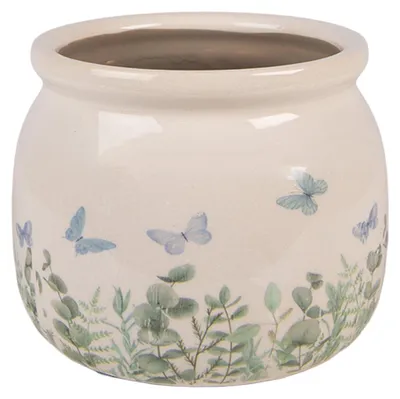 Productafbeelding van Clayre & Eef bloempot, beige keramiek, met vlinders
