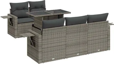 Produktbild von 6-tlg. Garten-Sofagarnitur mit Kissen Grau Poly Rattan