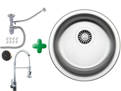 Produktbild von [Edelstahlspüle Ø 42 cm +Armatur Spiral] Hochwertig beidseitig Montierbar Küchenspüle Rund Einbauedelstahlspüle Edelstahl Spülbecken f. Unterschränke ab 45 cm inkl. Siphon-Set