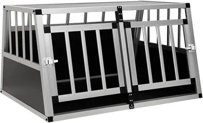 Produktbild von Hundetransportbox, Doppeltür Design, Aluminium und MDF, 89 x 69 x 50 cm, für sicheren und komfortablen Transport im Auto