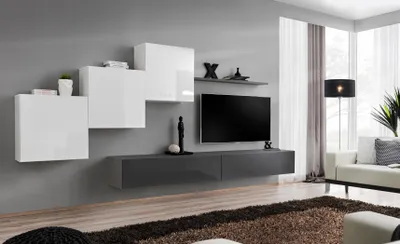 Produktbild von Designer Wohnwand Grau TV Ständer Moderne Sideboard Wandregal TV Ständer Neu
