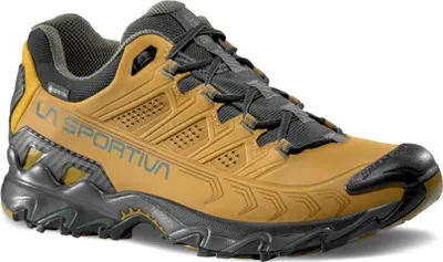 Wanderschuh "Ultra Raptor II Leather GTX" von La Sportiva in Gelb und Grau; mit griffiger Sohle und atmungsaktivem Obermaterial.