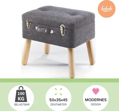 Obrázek produktu pro Kobolo kufříkový taburet Taburet Čalouněný taburet z textilu - světle šedý - 50x35x45 cm - Moderní retro Praktický úložný prostor Domácí předsíň Obývací pokoj Ložnice