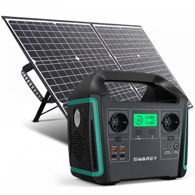 Produktbild von SWAREY 1000W(Spitzenwert 1500W) Tragbarer Stromerzeuger Ladegeräte S1000 Power Station Mit 100W Solar Panel Solarpanel, 725,76Wh 201600mAh Lithium-ion Batterie-Backup Solarspeicher mit 65W Typ-C, Solargenerator für Autoreisen, Netzunabhängig, Stromausfälle