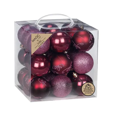 Zdjęcie produktu dla Inge‘s Christmas Decor 81239G051, Ozdobna kula świąteczna, Plastik, Bordowy, 27 szt., 60 mm