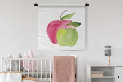 Produktbild von MuchoWow® Wandteppich Wandbehang Äpfel - Aquarell - Weiß 90x90 cm Tapisserie Dekoration Wandtuch - Wandaufhänger