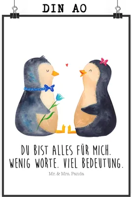 Produktbild von Mr. & Mrs. Panda Bild Pinguin Pärchen DIN A0 - Weiß - Geschenk, Wanddekoration, Hochzeit, wandkunst, drucke, Liebe, Deko, Jahrestag, Plakat, Hochzeitsgeschenk