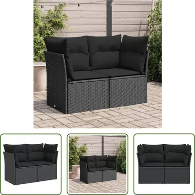 Produktbild von The Living Store Gartensofa mit Kissen 2-Sitzer Schwarz Poly Rattan