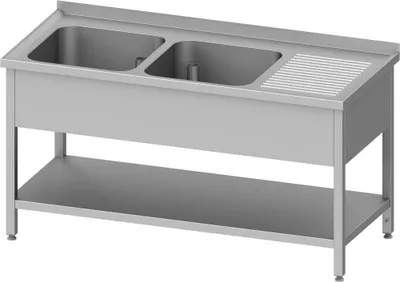 Produktbild von Spültisch mit Grundboden, 1700x700x850 mm, mit zwei Becken links, mit Aufkantung, verschweißt