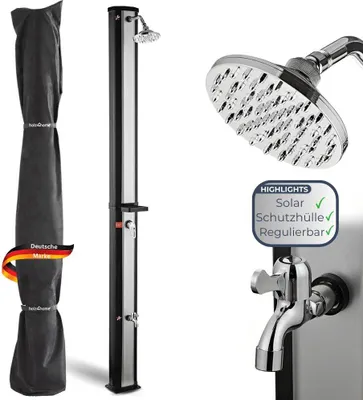Produktbild von Outdoor Solardusche 40 Liter inkl. Wasserspeicher - Mit Abdeckung | Solar Gartendusche warmes Wasser Pooldusche Campingdusche