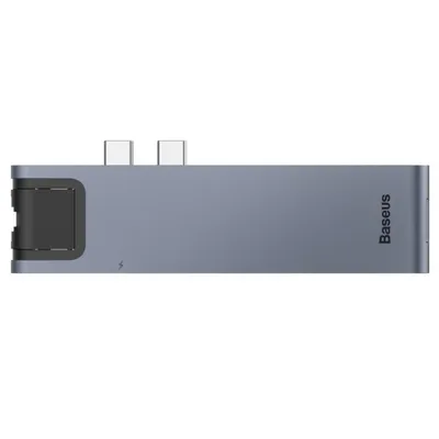 Produktbild von Baseus CAHUB-L0G, Thunderbolt 3, 67 W, Schwarz, Silber, MicroSD (TransFlash), SD, HDMI, RJ-45, Thunderbolt 3, USB 3.2 Gen 1 (3.1 Gen 1) Type-A, 1 Stück(e)
