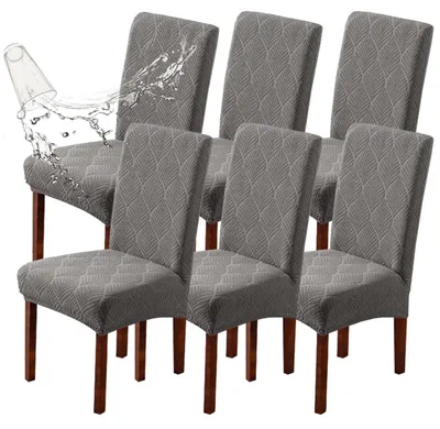 Productafbeelding van Stoelhoes set van 6, waterdicht, elastisch, wasbaar, beschermhoes voor eetkamerstoelen, lichtgrijs