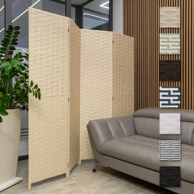 Produktbild von HEXIM Paravent 180x180 cm - Trennwand 4-teilig klappbar für Innenbereich - Raumteilung Büro Homeoffice Stellwand Privatsphäre freistehend (LR192-creme)
