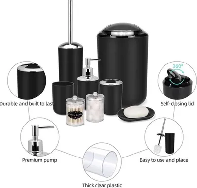 Immagine prodotto di Ibenzoa®: elegante set di accessori da bagno nero da 8 pezzi per un bagno ben organizzato