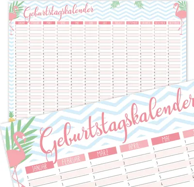 Produktbild von Geburtstagskalender mit Flamingo Motiv I DIN A3 I jahresunabhängig I Dauerkalender für Mädchen, Frauen, die ganze Familie I dv_370