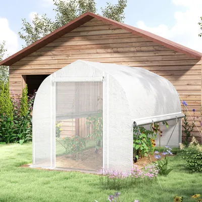 Produktbild von Gewächshaus Folientunnel, Polytunnel begehbar, aufrollbare Seitenwände, Weiß | 300 x 200 x 200 cm | 140 g/m² PE UV-Schutz | Stahlrahmen 24 mm