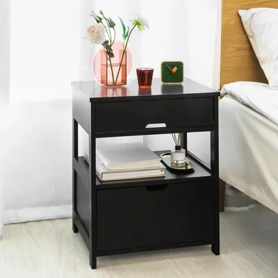 Immagine prodotto di FRG258-W Tavolino/comodino, 2 cassetti e 2 ripiani, circa 45×55×38 cm, nero