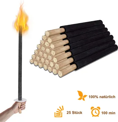 Produktbild von EINFEBEN 25 Fackeln Brennzeit 100 min. Wachsfackeln inkl. 25 x Handschutz, mit Extra Langem Griff, für Nachtwanderung und Veranstaltungen