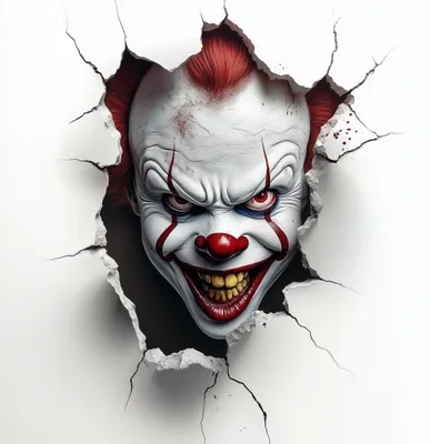 Produktbild von Decords Wandtattoo – gruseliger Clown mit 3D-Mauerdurchbruch, 280 cm