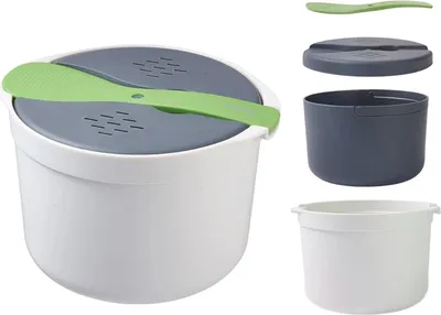 Produktbild von Mikrowellen Reiskocher, 2L Mikrowellen Dampfgarer für Mikrowelle Reis, Microwave Rice Cooker, Sieb und Dampftopf Set (Grün)