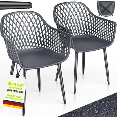 Produktbild von tillvex® Gartenstuhl 2er Set Wetterfest mit Armlehne Anthrazit | Outdoor Stühle bis 120kg belastbar | Gartenstühle UV-beständig | Terrassenstuhl Gartenmöbel Terrasse Balkon Outdoor Garten