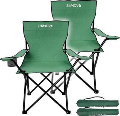 Produktbild von 24MOVE® Campingstuhl Faltstuhl, 2er Set, grün, mit Getränkehalter und Tragetasche Outdoor, faltbar max. 100kg, Anglerstuhl, Polyester