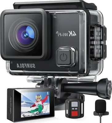 Obrázok produktu pre Vodotesná 4K kamera s externým mikrofónom pre motocyklovú prilbu – 30 FPS – 20 MP – WiFi – 2 batérie – na šnorchlovanie, vlogovanie a jazdu na bicykli