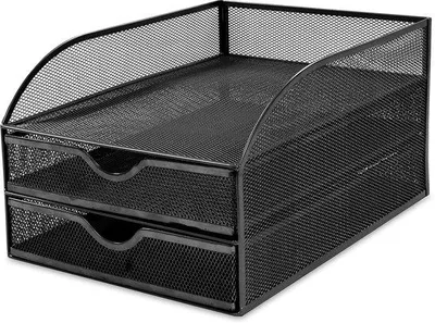 Image de Organiseur de bureau avec 2 compartiments, bac A4, support de bureau, organiseur de documents, trieur, (H x L x P) : 18,5 x 25 x 34,2 cm