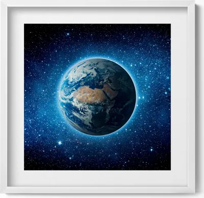 Produktbild von Planet Erde im Weltraum– Wandbild mit Rahmen – Gerahmtes Bild  – Wanddekoration – 50x50 cm –  Weiß Rahmen