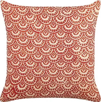 Zdjęcie produktu dla BELIANI Poduszka dekoracyjna czerwona złamana biel bawełniana wzór geometryczny styl retro 45 x 45 cm z wypełnieniem