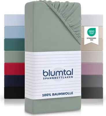 Produktbild von Blumtal Basics Spannbettlaken Topper 140x200cm Jersey - 100% Baumwolle Bettlaken  - Summergreen - Grün