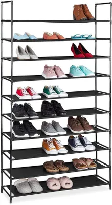Image de Grande étagère à chaussures - pour 50 paires - noire - en tissu - 176,5 x 99 x 29,5 cm