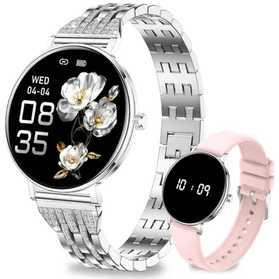 Produktbild von Smartwatch Damen 8mm Ultradünn Always-On Display Smart Watches mit 7 Tage Akkulaufzeit Pulsuhr SpO2 Schlaftracker 100+ Sportmodi IP68 für Android Silber
