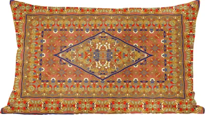 Produktbild von MuchoWow® Zierkissen Sofakissen Wohnzimmer Dekokissen 50x30 cm Persischer Teppich - Teppich - Gelb - Rot - Wohnzimmerdekoration - Polster mit Photo