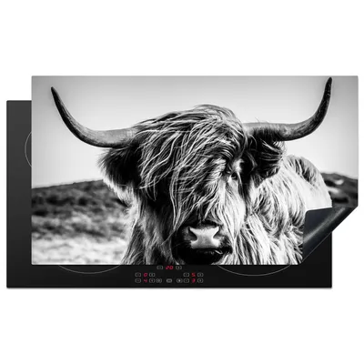 Obrázek produktu pro KitchenYeah® Krycí deska na sporák Scottish Highlander - Nature - Cow - Black - White , 91x52cm, dekorace do kuchyně, keramická krycí deska na sporák, krycí deska na sporák