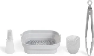 Produktbild von 4-teiliges Zubehörset für die ölfreie Fritteuse - LIVOO - MEN428 - 1 faltbare 2-in-1-Form - 1 Set mit 12 Formen - 1 Bürste - 1 Zange