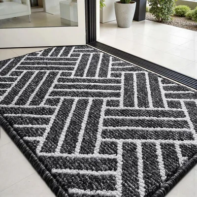 Image de Paillasson anti-saleté, 60x90 cm, noir, motif à rayures, antidérapant, lavable, absorbant, pour intérieur et extérieur