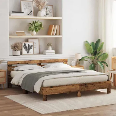 Obrázek produktu pro vidaXL Rám postele s LED osvětlením Staré dřevo 200 x 200 cm Dřevěný materiál