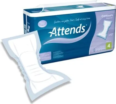 A package of Attends Contours Regular 5 Vorlage and one individual product are shown against a white background.