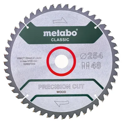 Produktbild von Metabo 628061000, Spanholzplatte, Hartholz, MDF-Platten, Sperrholz, Weichholz, Holz, 25,4 cm, 3 cm, 1,8 mm, 6100 RPM, Metabo