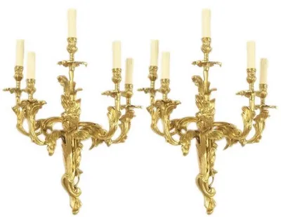 Produktbild von Casa Padrino Barock Wandkerzenleuchter Set Gold 45 x 25 x H. 70 cm - Prunkvolle Wandleuchten aus vergoldeter Bronze - Barock Wanddeko