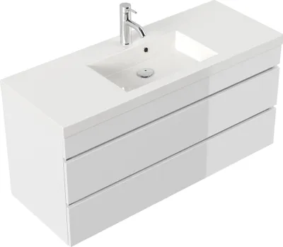 Produktbild von Badmöbel GENEVA 120 SoftClose weiss hochglanz mit grifflosen Schubladen : Weiss hochglanz