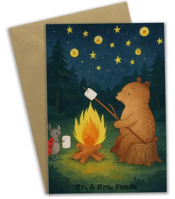Produktbild von Mr. & Mrs. Panda Klappkarte Bär & Marienkäfer Lagerfeuer Design - Weiß - Geschenk, hochzeitskarten, Glückwunschkarte, weihnachtskarten, Teddy, einladungskarten