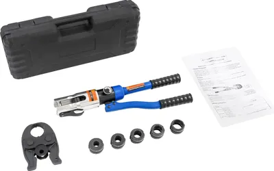 Obrázok produktu pre Hydraulické krimpovacie kliešte, 360° otočná hlava, kompatibilné s V-štítkami, modré