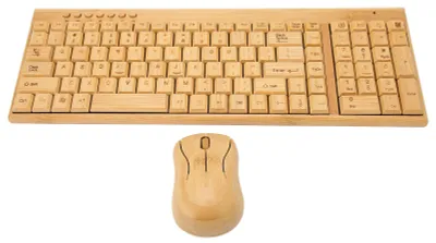 Obrázok produktu pre Bezdrôtové počítačové zariadenia s frekvenciou 2,4 GHz, pripojenie Plug and Play, ovládacie zariadenia z bambusového dreva pre kanceláriu – sada myši a klávesnice