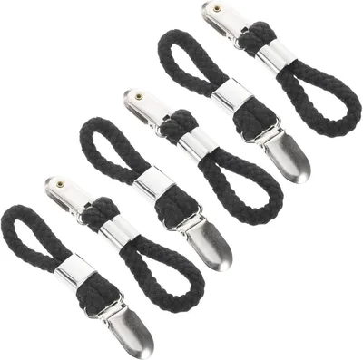 Produktbild von 6 Handtuchclips aus Metall mit Baumwollseil – platzsparende und sichere Haken für Küchen- und Badetücher