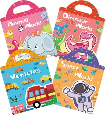Produktbild von Wiederverwendbares Sticker Set, 4 Farbige Stickerbücher, Dinosaurier, Tiere, Fahrzeuge, für Kinder 2-6 Jahre